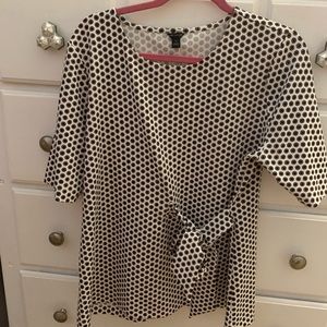 Ann Taylor spotted top with tie waist
